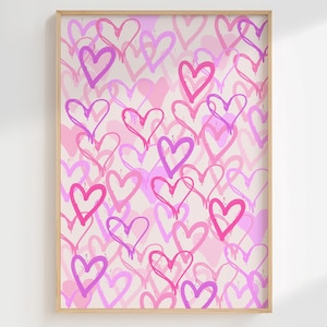 Pink purple hearts wall art Preppy dorm decor for College girls Funky trendy graffiti wall art Cute Aesthetic room decor for teens PRINTABLE