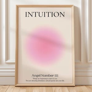 Póster de ángel número 111, arte de pared de aura rosa, impresión de intuición, arte de pared espiritual zen, decoración de habitación estética preppy, arte de pared rosa claro IMPRIMIBLE