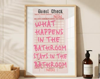 Funky Badezimmer Druck, Retro Gast Check Kunst, trendige Typografie Poster (Digitaler Download)