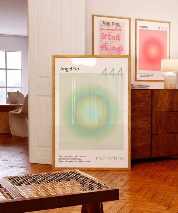 Angel Number 444 Print, Green Aura Spiritual Wall Art (digital