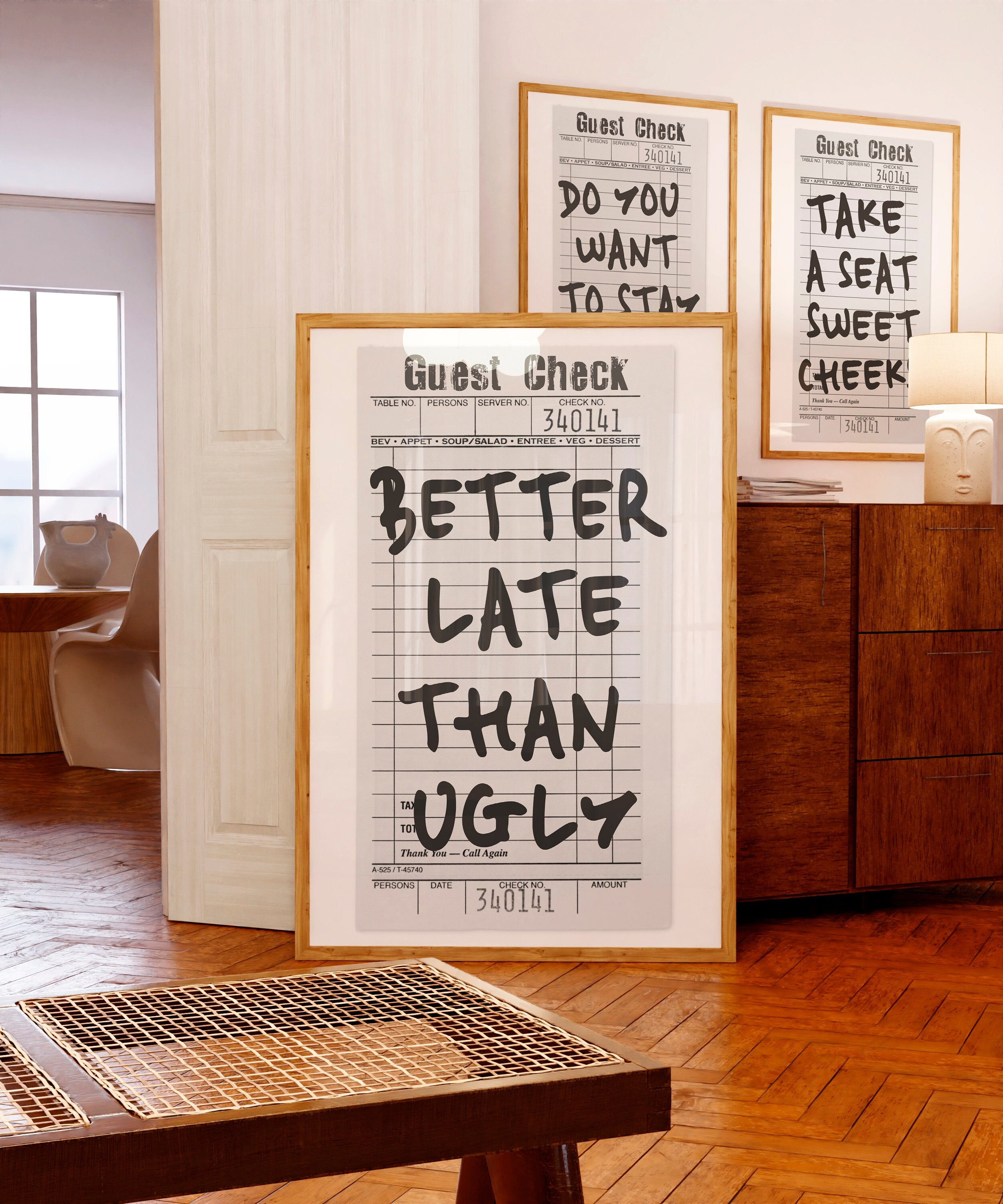 Better Late Than Ugly poster Black White Dorm decor for College girls Retro Guest Check print Funny Bathroom decor Beauty Salon PRINTABLE