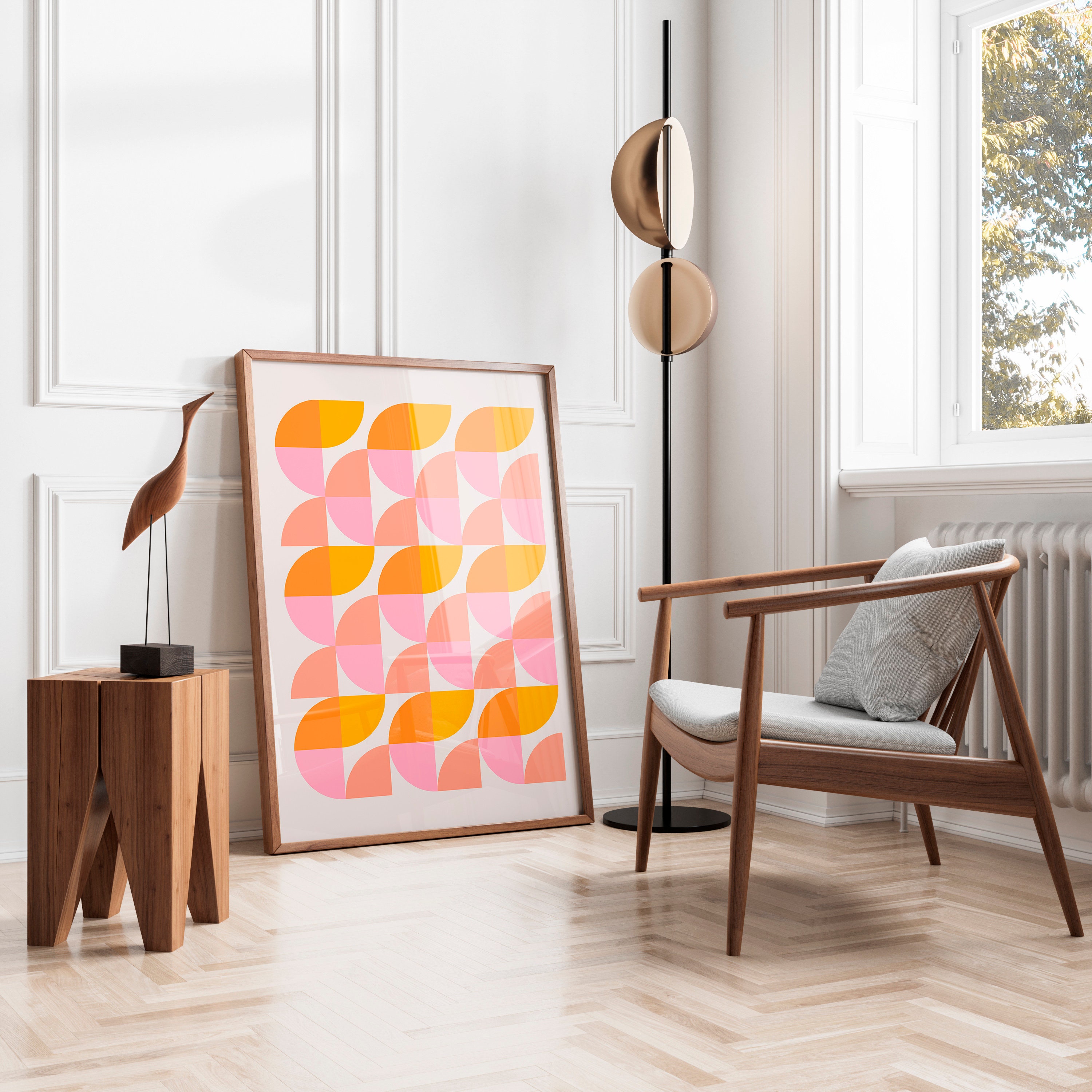 Mid Century Modern Geometric Art Print: 70s Retro Abstract Decor