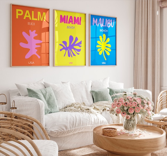 Preppy Beach Art: Colorful Summer Gallery Wall Set, Bright Coastal