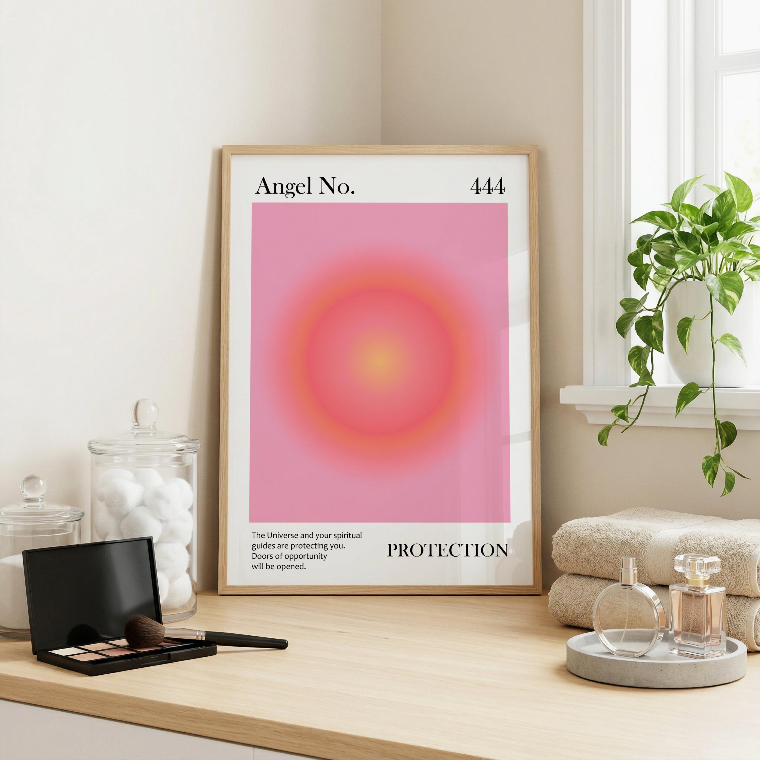 Angel Number 444 Pink Aura Print: Manifestation Poster, Protection