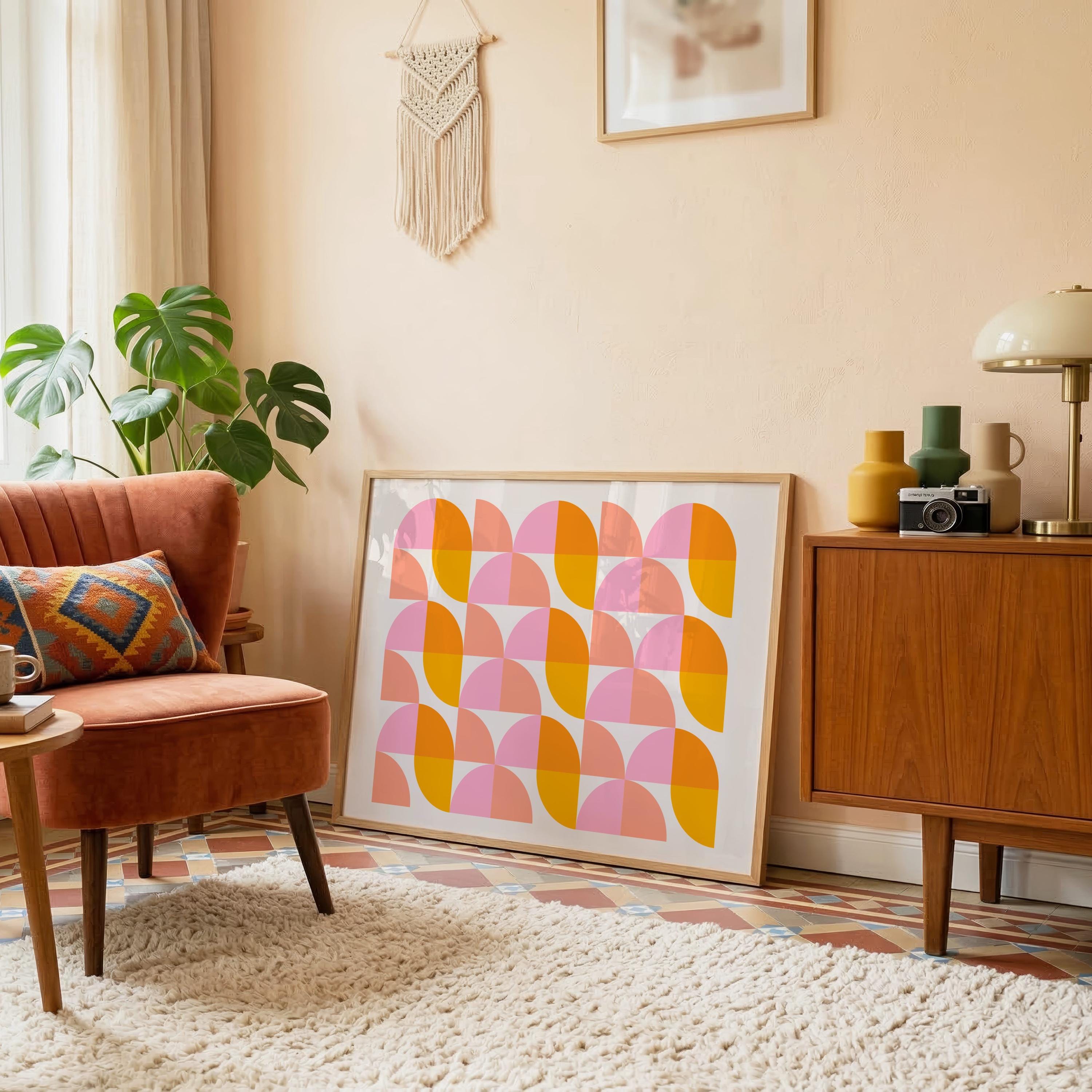 Mid Century Modern Geometric Art Print: 70s Retro Abstract Decor