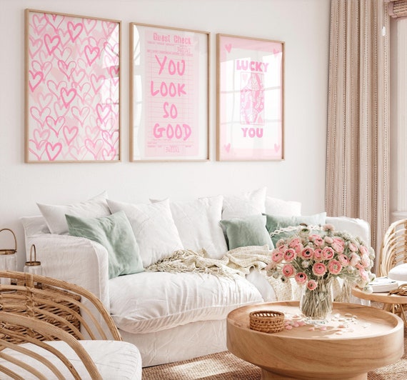 Decorazione per la stanza rosa cipria con stampe carine per camera da letto di ragazze adolescenti