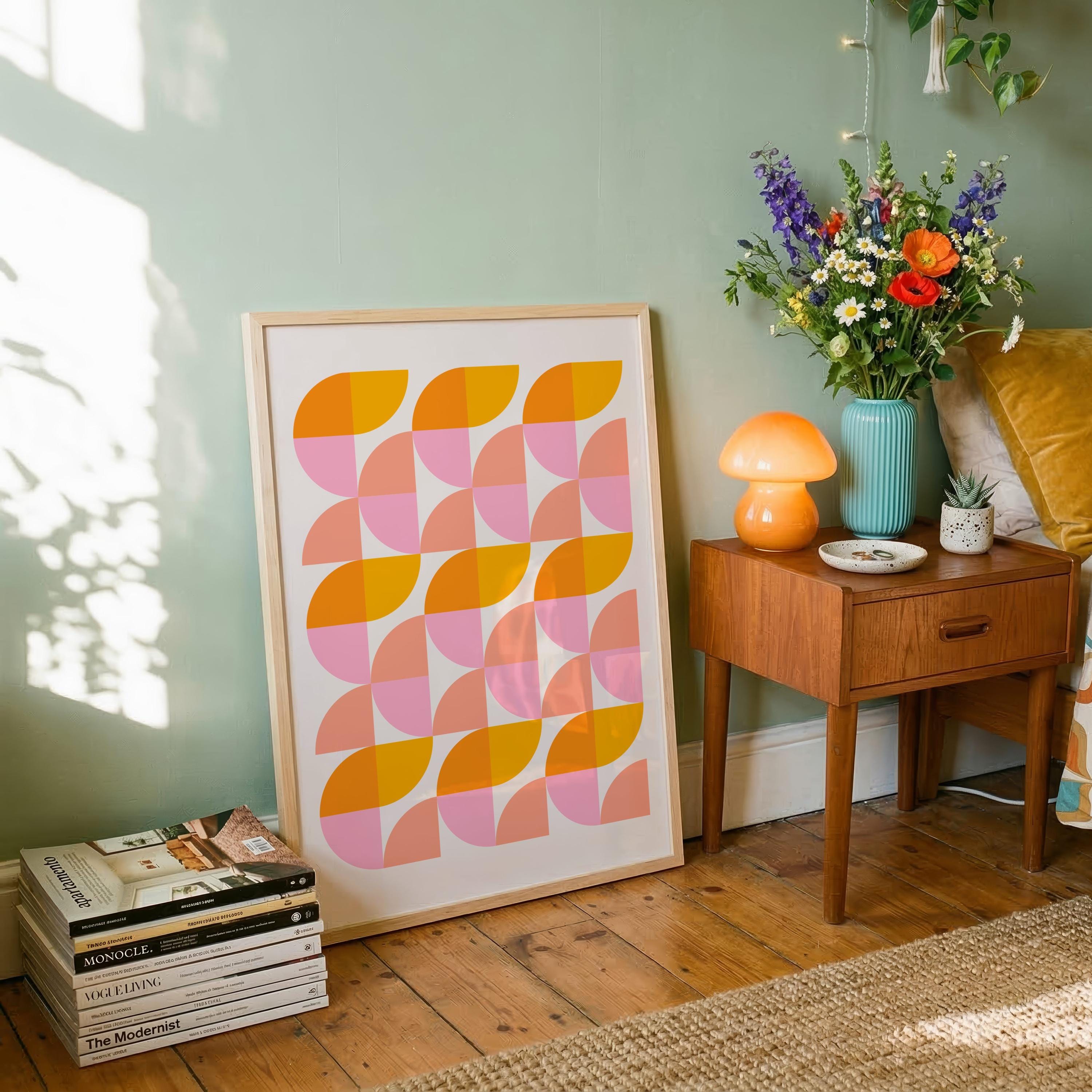 Mid Century Modern Geometric Art Print: 70s Retro Abstract Decor