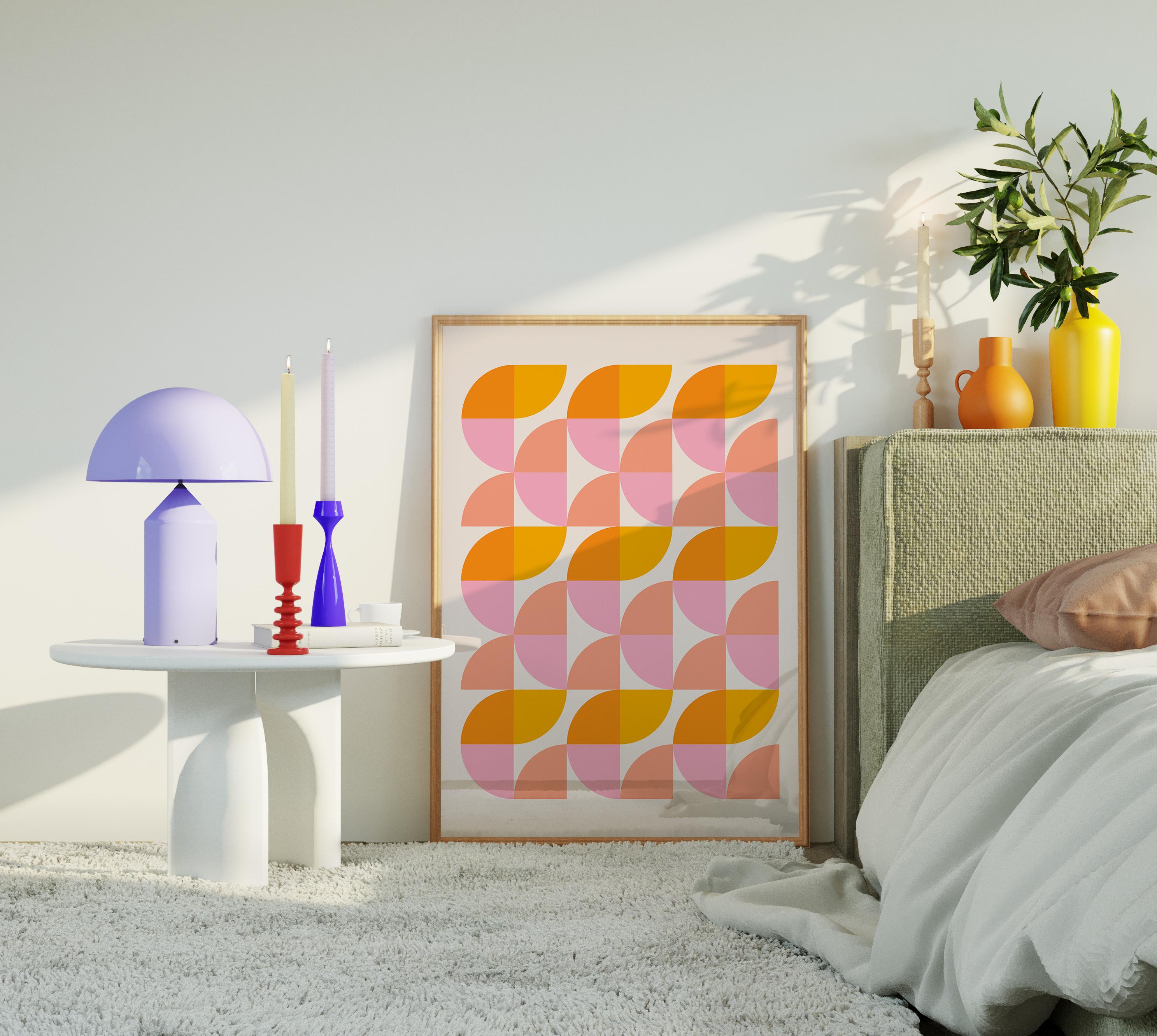 Mid Century Modern Geometric Art Print: 70s Retro Abstract Decor