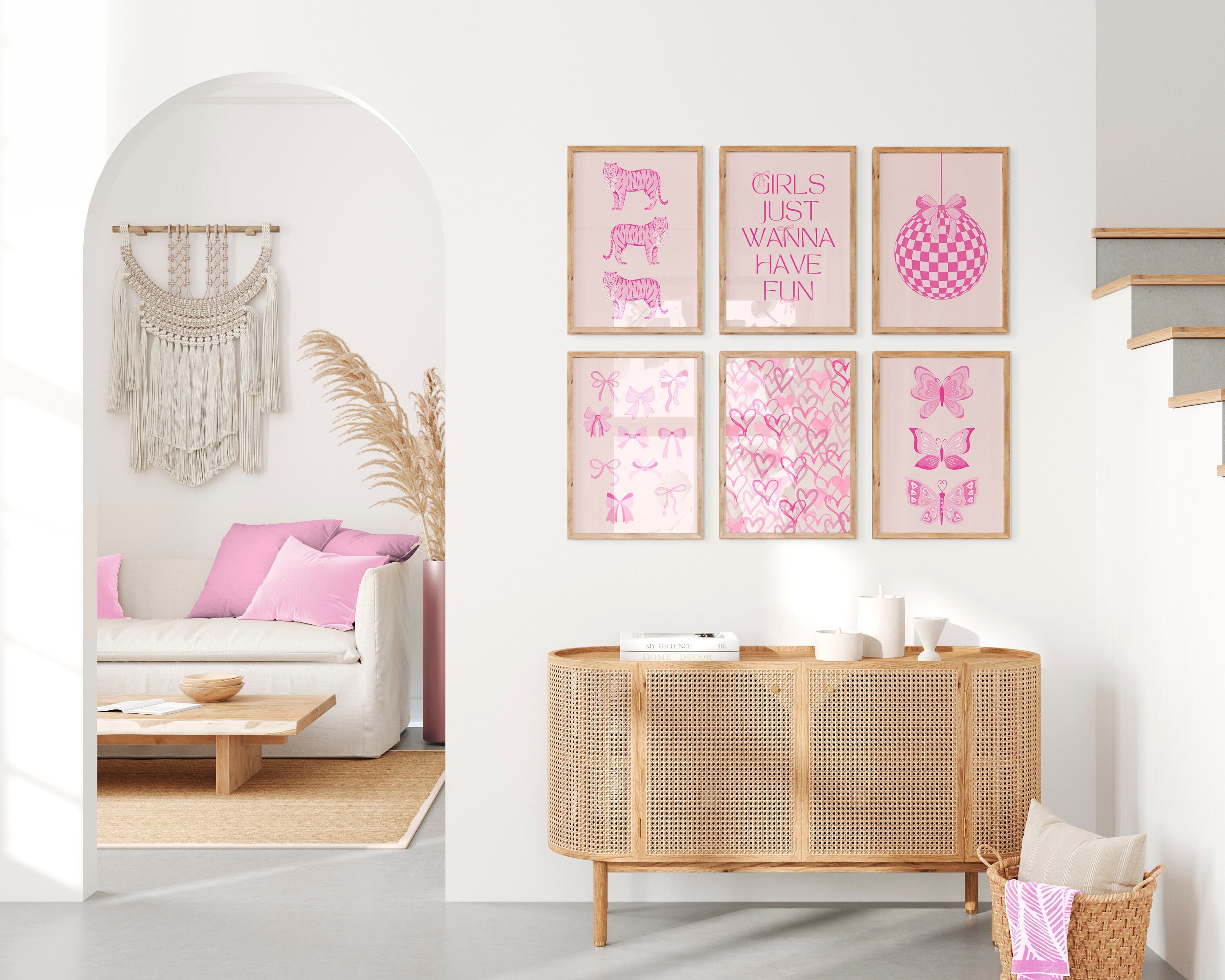 Sufeasdf Stampa artistica da parete su tela con fiocco rosa chiaro alla moda con stampa ad acquerello con fiocco rosa chiaro pittura balletcore Girl poster Funky Coquette Preppy decorazione estetica