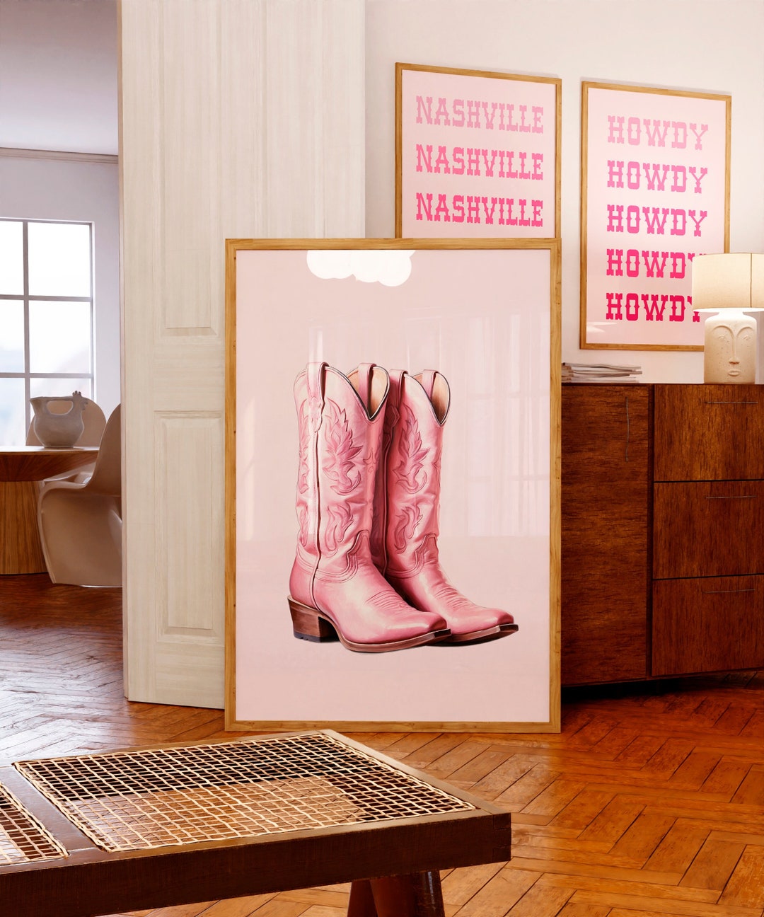 Pink Cowgirl Boots Wall Art Western Room Decor Girly Wall Art Preppy