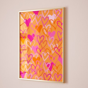 Graffiti Herzen Druck rosa orange adretter Raum Dekor abstrakte bunte Wand Kunst trendige girly Wand Uni Wohnheim Dekor Funky Kunst DRUCKBAR