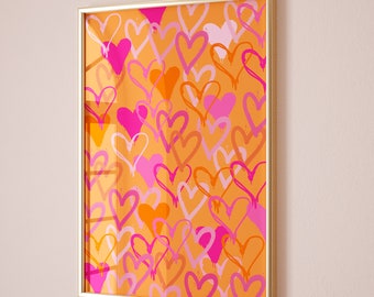 Graffiti hearts print Pink orange preppy room decor Abstract Colorful wall art Trendy girly wall art College dorm decor Funky art PRINTABLE