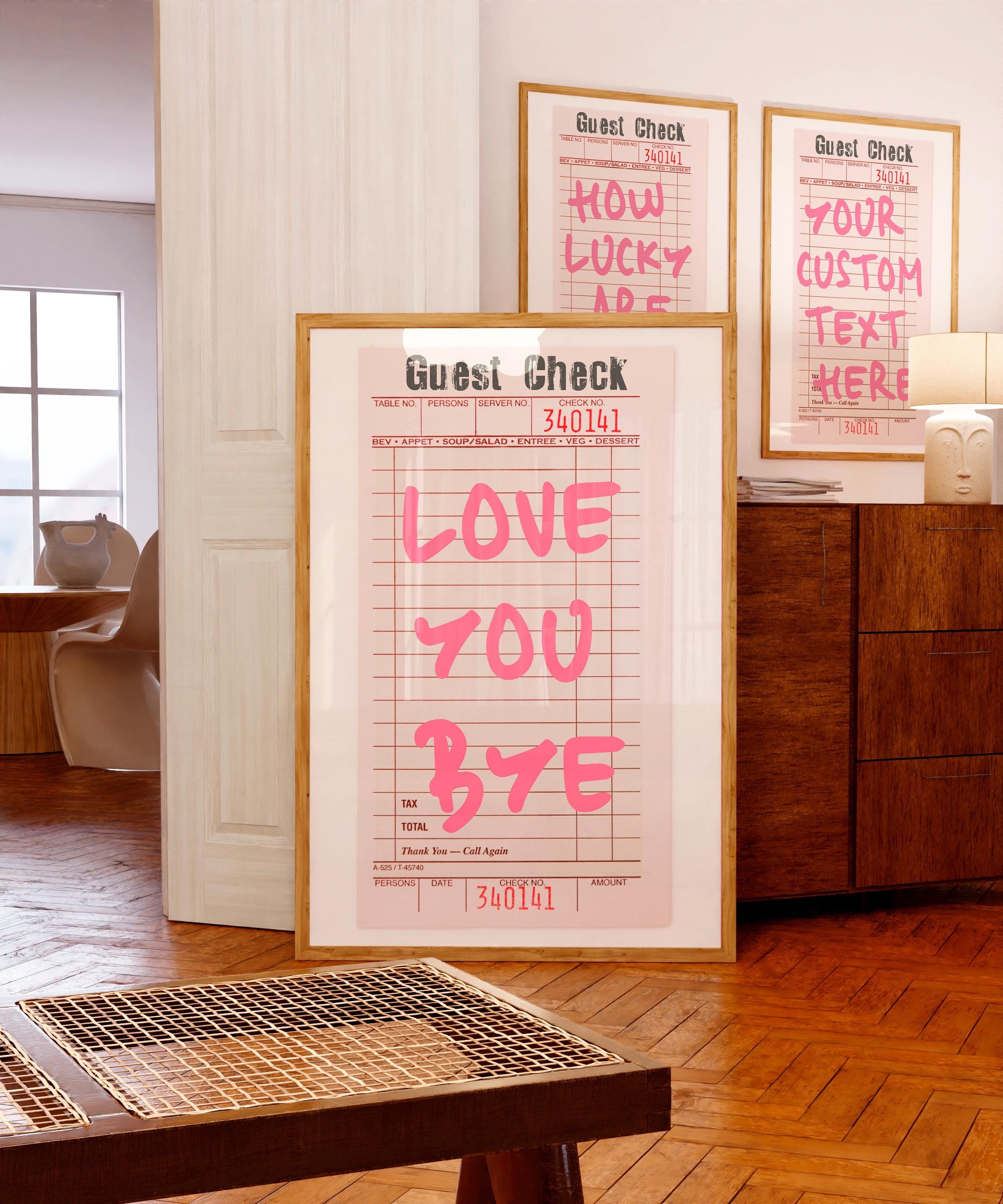 Love You Bye print Hallway decor Entryway wall art Pink Retro Guest Check print Trendy Apartment decor Leaving gift Hallway sign PRINTABLE