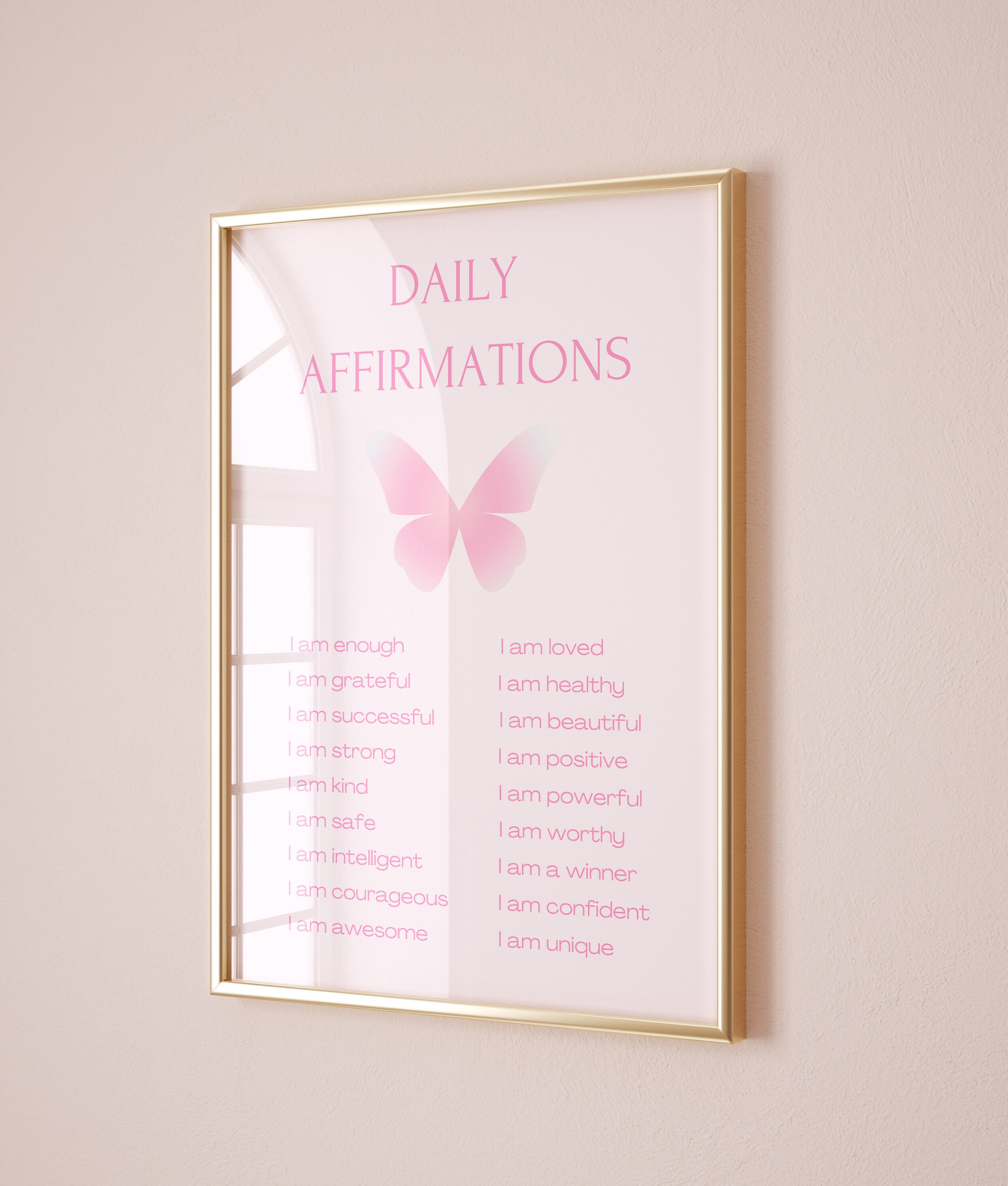 Positive Affirmations Wall Art, Pink Butterfly Decor, Self Love Poster ...