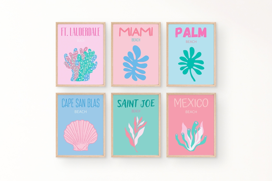 Preppy Beach Wall Art Trendy Prints Set of 6 Coastal Wall Art - Etsy