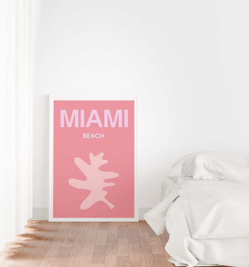 Miami Beach Wall Art Miami Travel Poster Pink Preppy Aesthetic Etsy