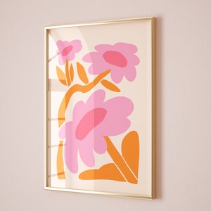 Bright Floral Print Abstract Flower Wall Art Funky Retro 70s