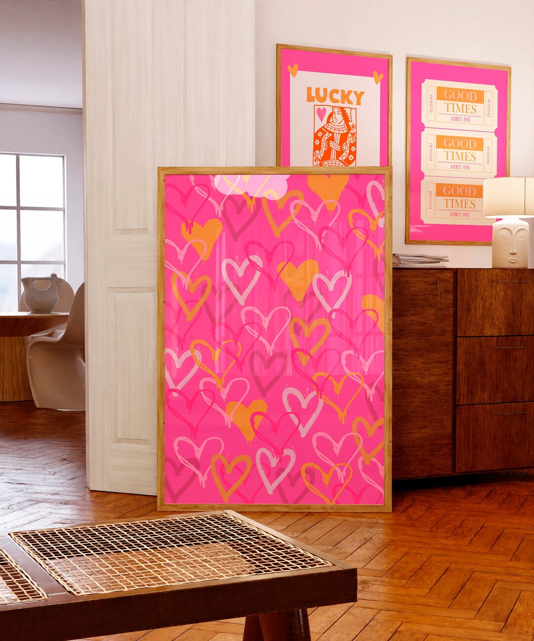 Preppy Hearts Wall Art Trendy Print Funky Girly Wall Art Orange Hot ...