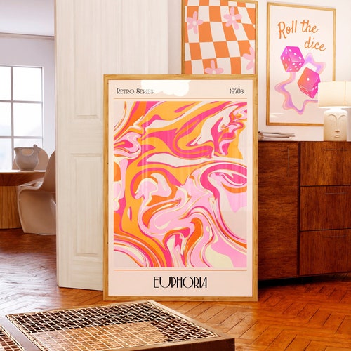 アート・デザイン・音楽 70s Decorative Art Psychedelic Aura Print: 70s Retro Groovy Wall Art (digital