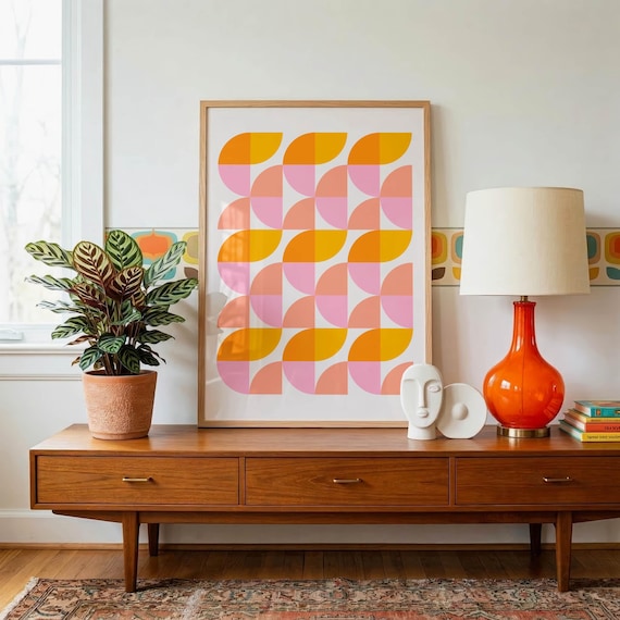 Mid Century Modern Geometric Art Print: 70s Retro Abstract Decor