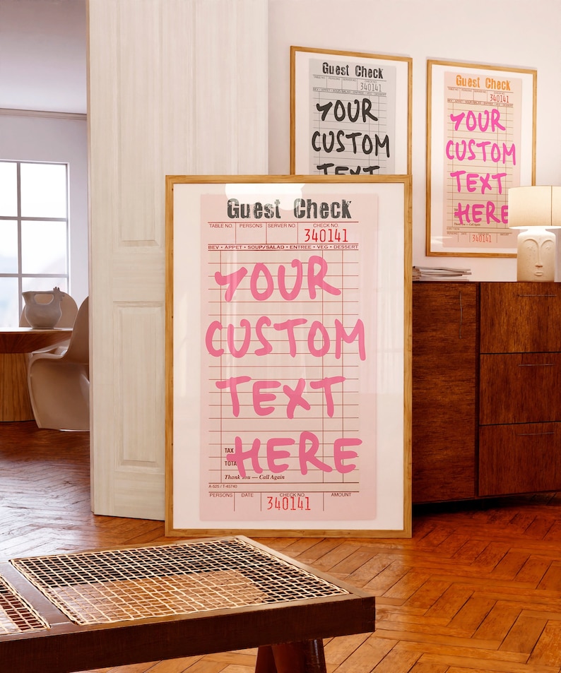 Custom Guest Check print Personalized quote PRINTABLE sign Custom Text wall art Trendy Typography poster Preppy room decor DIGITAL DOWNLOAD