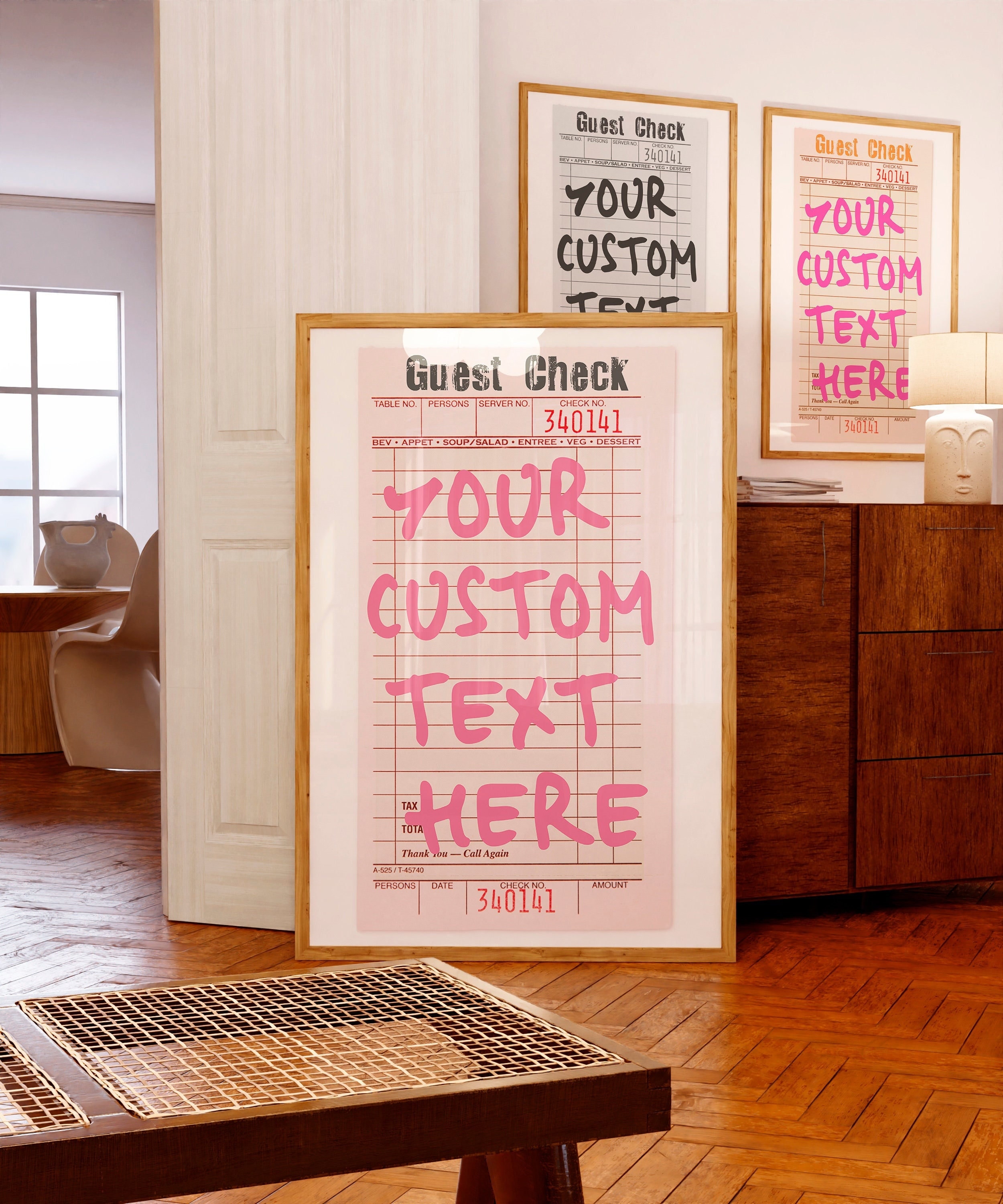 Custom Guest Check print Personalized quote Customizable Text wall art Vintage Restaurant check Word art Typography poster PRINTABLE Sign