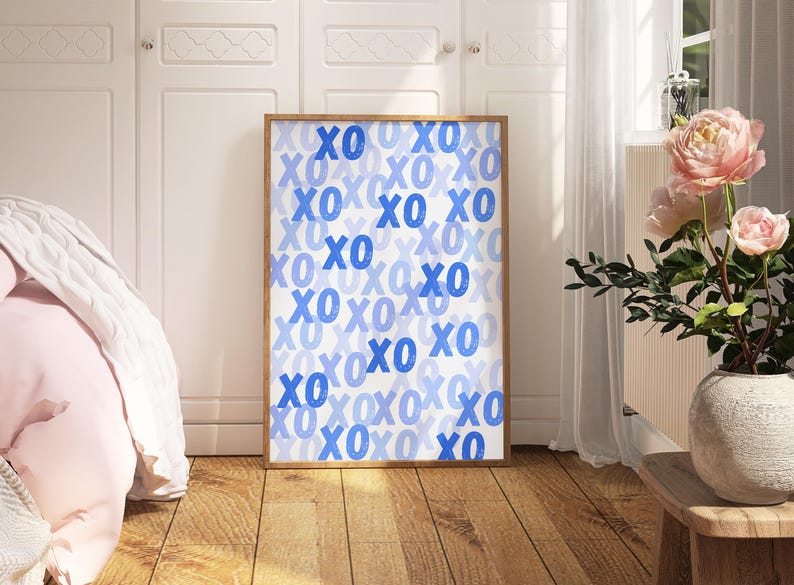 Décoration murale preppy bleue : Décoration d'appartement étudiant, Cœurs, Impression XOXO (Téléchargement numérique) image 9