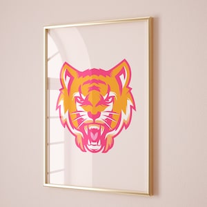 Wildcat art print Pink orange wall art Trendy Preppy room decor Aesthetic College dorm decor Wild cat print Dorm decor for girls PRINTABLE