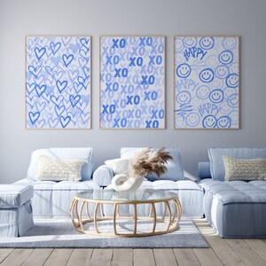 Décoration murale preppy bleue : Décoration d'appartement étudiant, Cœurs, Impression XOXO (Téléchargement numérique) image 5