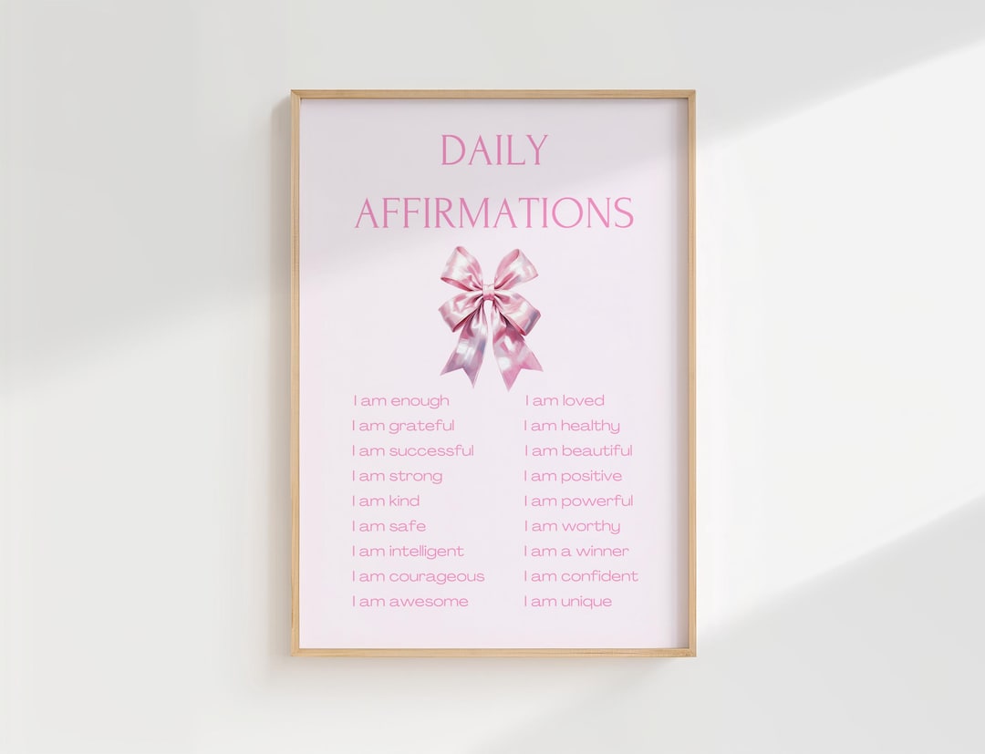 Daily Affirmations Wall Art Coquette Pink Bow Print: Teen Girl Dorm ...