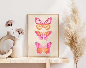 Estampado de mariposas coloridas: Decoración de habitación preppy para chicas (Descarga digital)