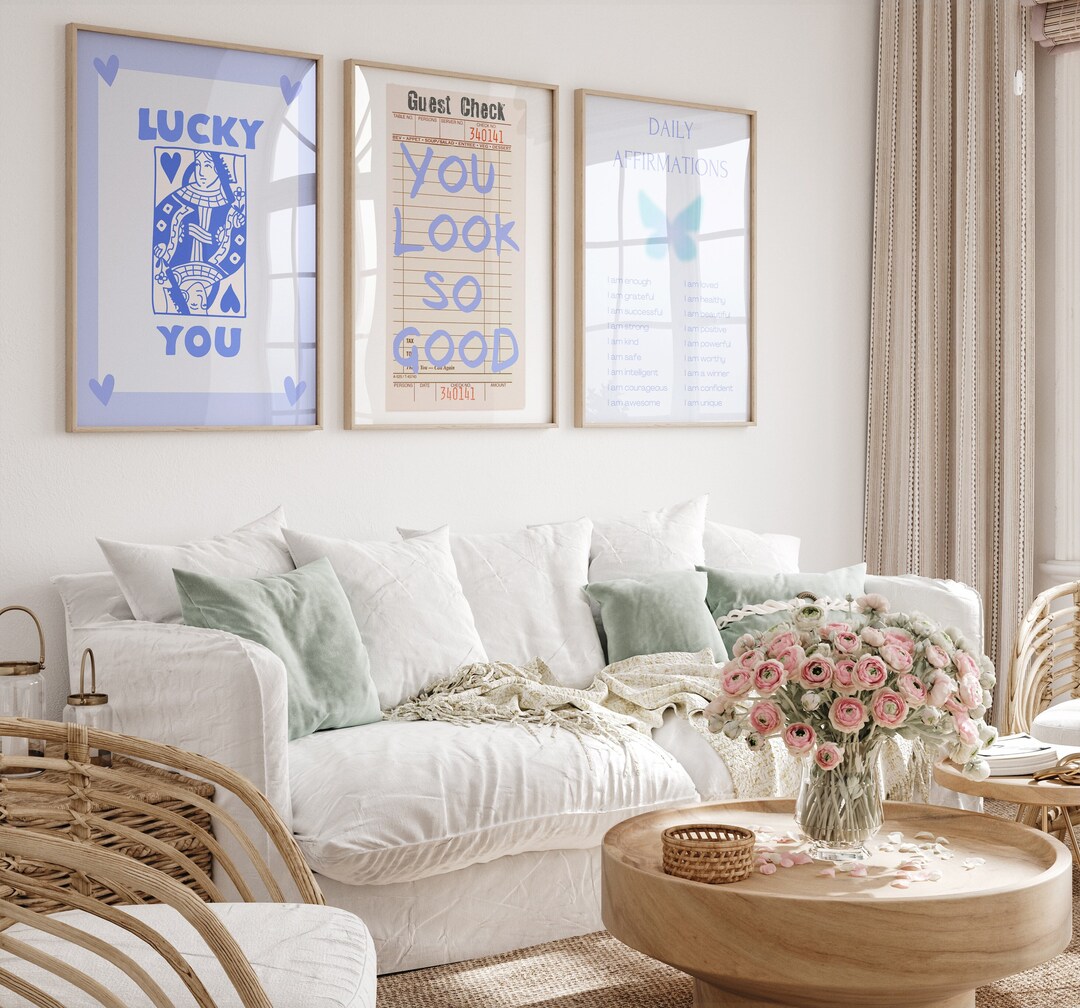 Blue Preppy Wall Art Trendy Dorm Wall Art Set of 3 Prints Etsy UK