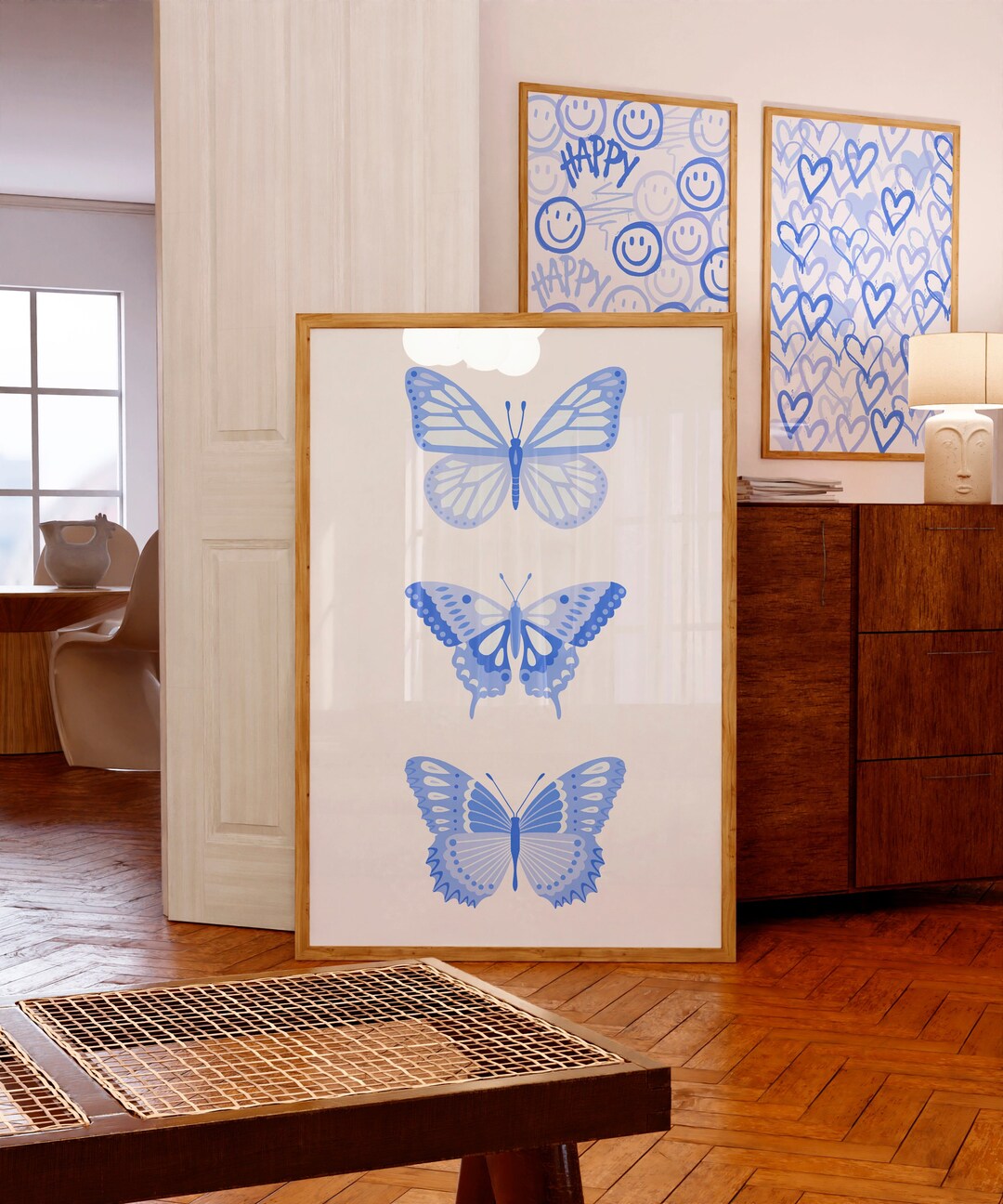 Blue Butterfly Wall Art Light Blue Trendy Print Blue Preppy Wall Art