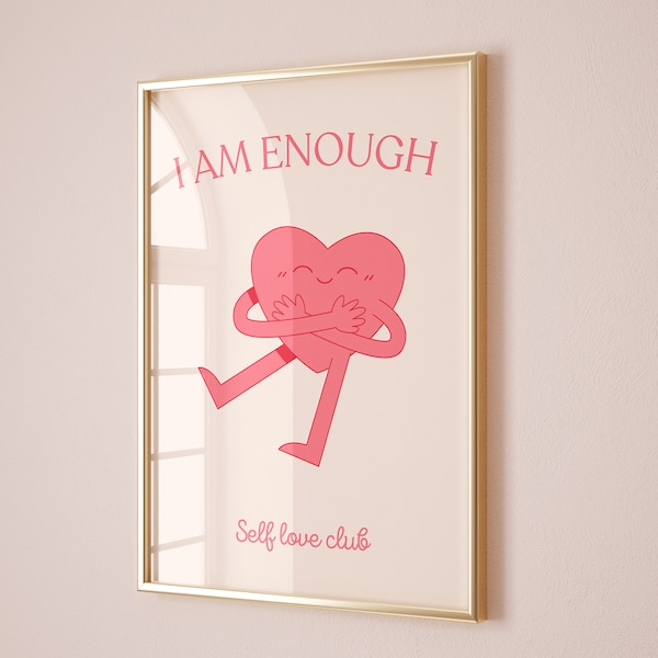 I Am Enough Print: Pink Positive Affirmations Wall Art, Girly Room Decor (Digital Download)