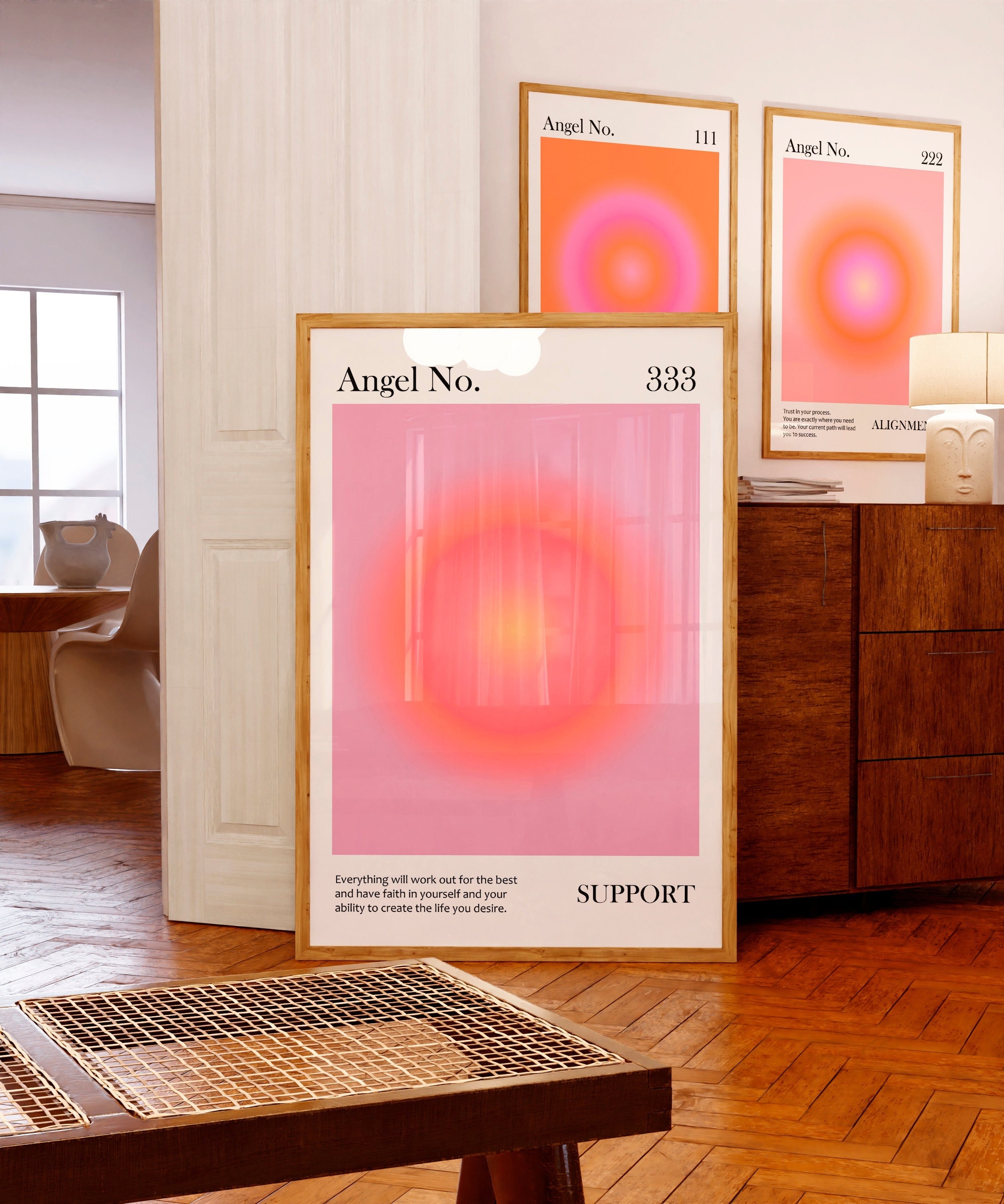 Angel Number 333 poster Pink Aura print Support Spritual wall art Preppy Aesthetic room decor College dorm decor Office wall art PRINTABLE