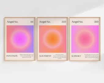 Angel Number poster 111 222 333 Aura prints set of 3 Spiritual wall art for living room Inspirational poster Aesthetic room decor PRINTABLE