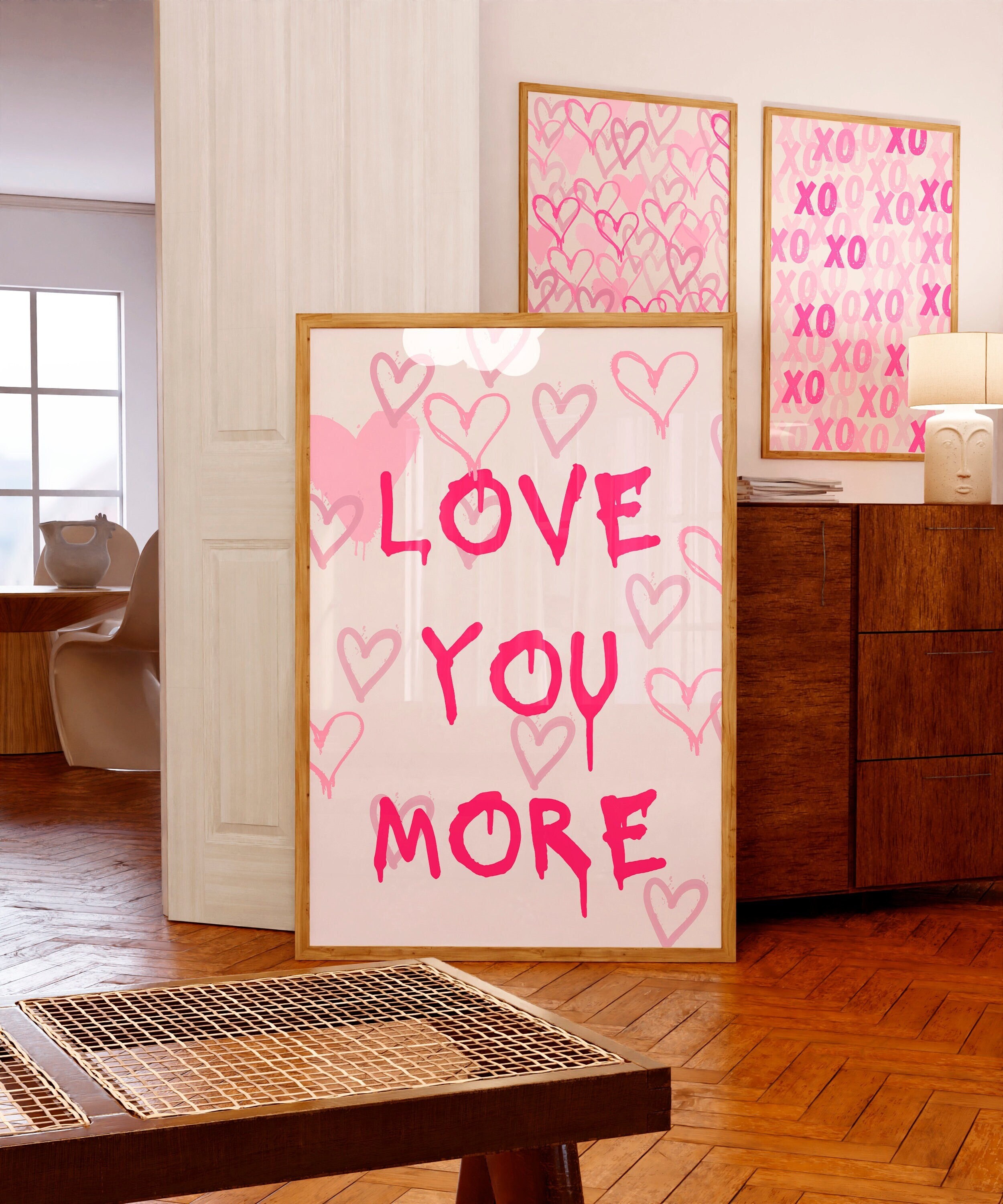 Love You More Print: Graffiti Wall Art, Pink Romantic Decor