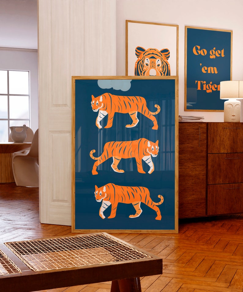 Auburn Tigers Wall Art Preppy Room Decor Navy Blue Orange Etsy