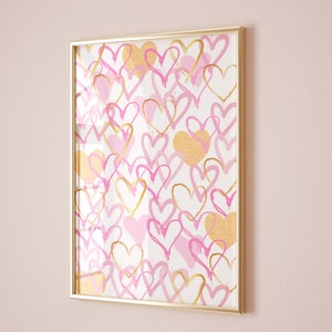 Hearts print Gold pink wall art Trendy Girly print Cute College dorm decor Graffiti Hearts wall art Preppy Aesthetic room decor PRINTABLE