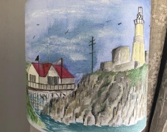 Hand Painted Table Lamp, Scenes of Mumbles, Swansea