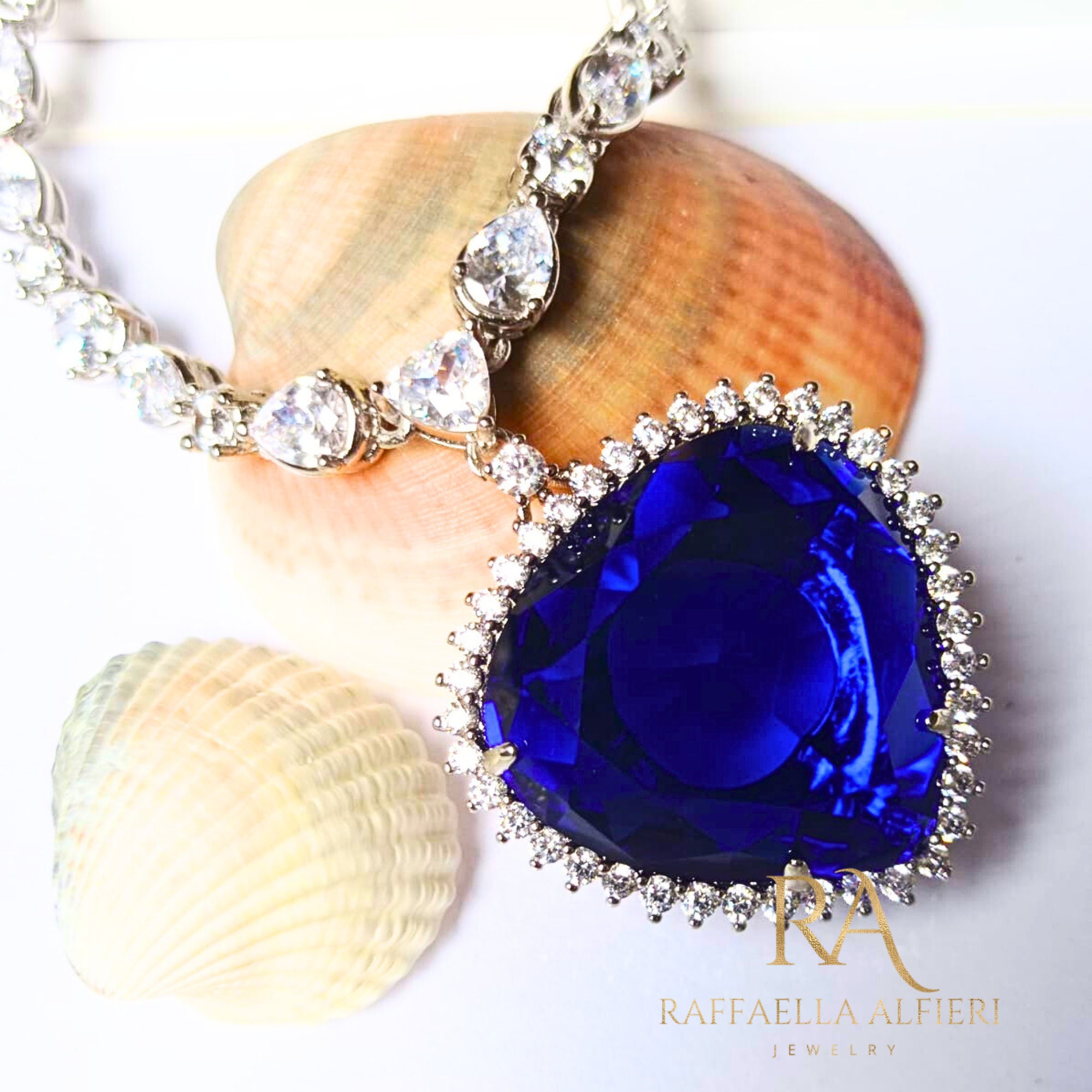 Titanic Necklace Heart of the Ocean Necklace Love Forever CZ Crystal Sapphire Necklace Medium Size Titanic Rose Necklace Etsy