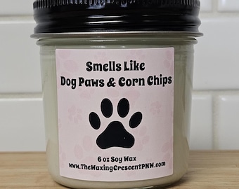 Dog Paws & Corn Chip Scented Candle: Vegan, Non-Toxic Soy Wax