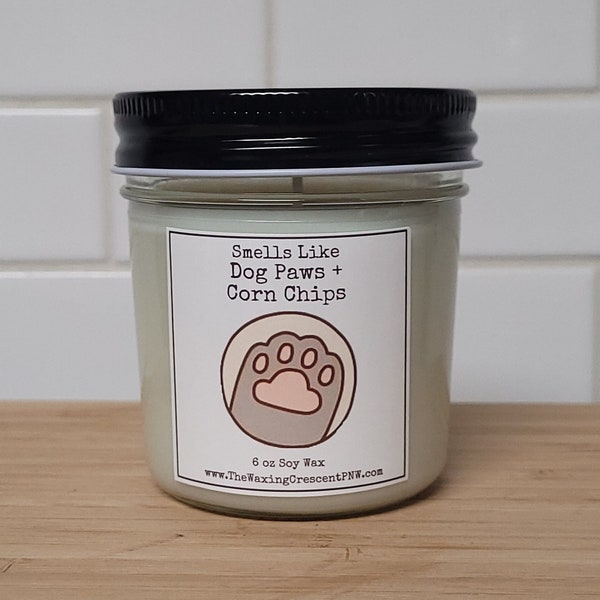 Dog Paws and Corn Chip 6 oz Corn Chip Scented Soy Wax Candle | Smells Like Fritos and Puppy Paws | 30 hour burn time | Dog Mom Gift