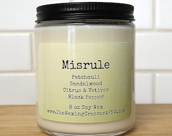 Misrule Soy Scented Candle Patchouli Sandalwood Black pepper Vegan Non-Toxic Eco-Friendly