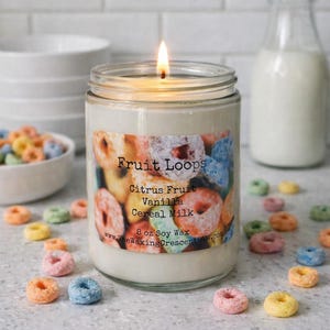 Fruit Loops Soy Candle | Fruity Cereal + Milk, Vegan Non-Toxic Eco-Friendly