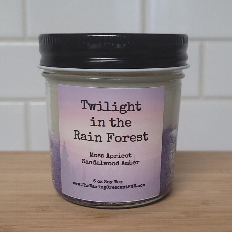 Twilight in the Rainforest Soy Candle Apricot Wood Amber Handmade