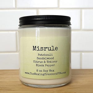 Misrule Soy Scented Candle Patchouli Sandalwood Black pepper Vegan Non-Toxic Eco-Friendly