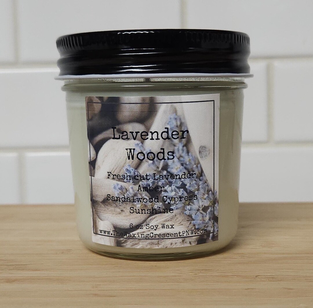 Lavender Woods Soy Candle lavender Amber Sandalwood Handmade Scented