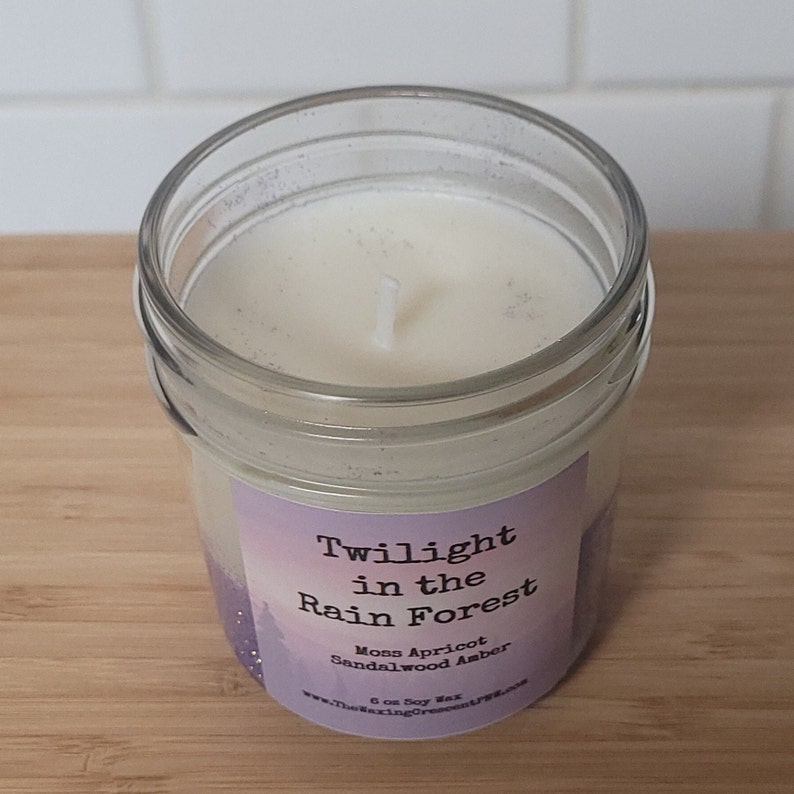 Twilight in the Rainforest Soy Candle Apricot Wood Amber Handmade