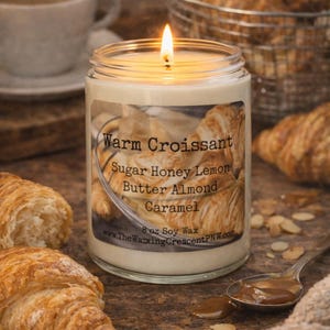 Warm Croissant Scented Soy Wax Candle | warm bread + butter + caramel Vegan Non-Toxic Eco-Friendly